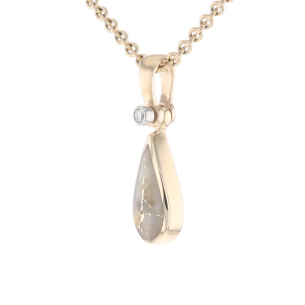 Gold Quartz Pendant Tear Drop Inlaid Design with .02ct Diamond