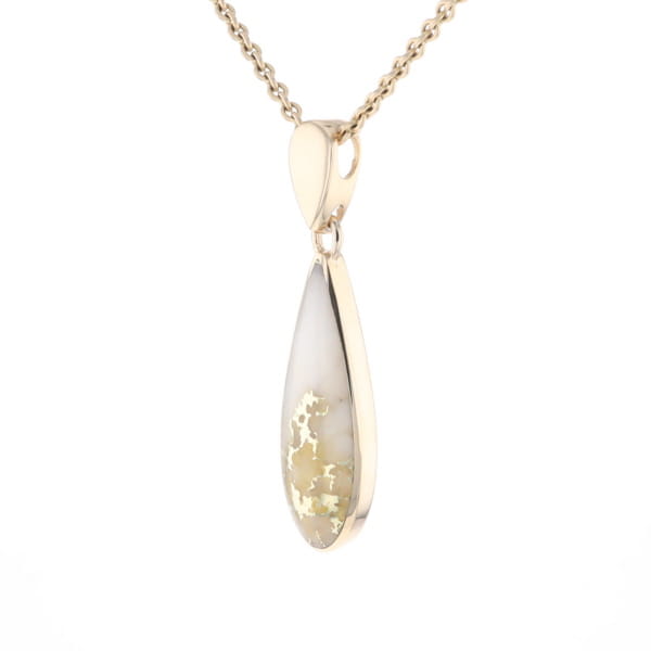 Gold Quartz Pendant Tear Drop Inlaid Design G2