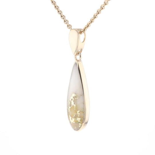 Gold Quartz Pendant Tear Drop Inlaid Design G2