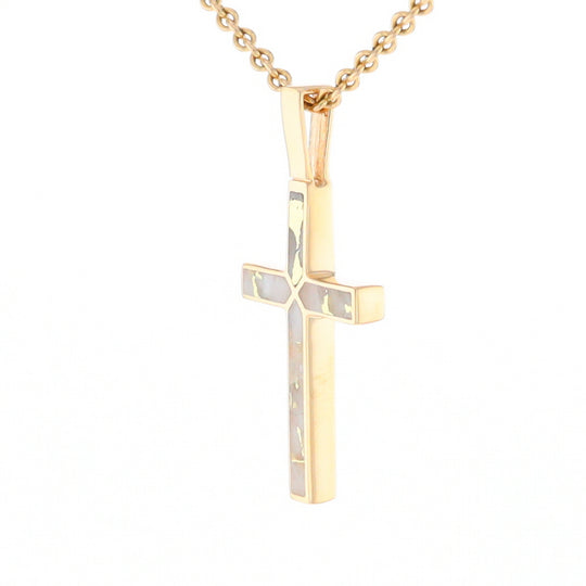 Gold Quartz Necklace 4 Section Inlaid Design Cross Pendant