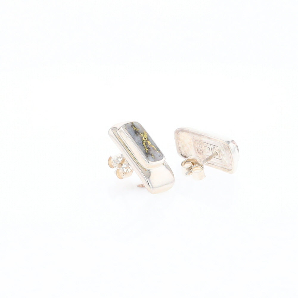 Gold Quartz Inlaid Rectangle Stud Earrings - G3