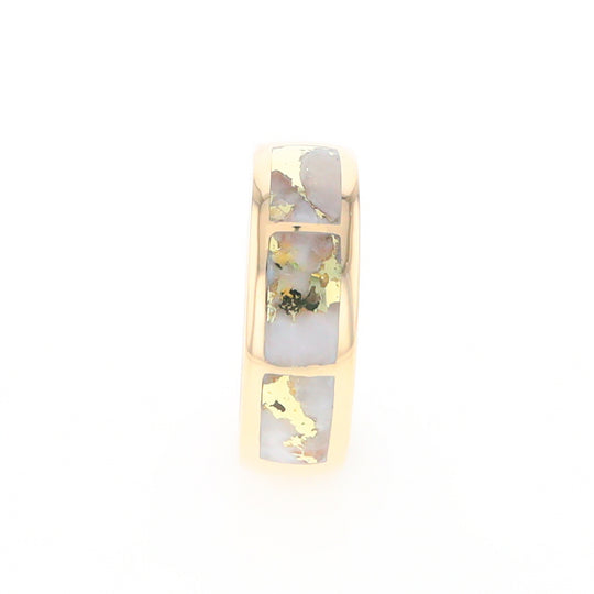 Gold Quartz Ring 3 Section Rectangle Inlaid Band