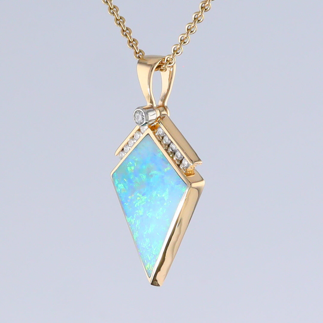 Opal Pendant Inlaid Kite Design with .19ctw Round Diamonds