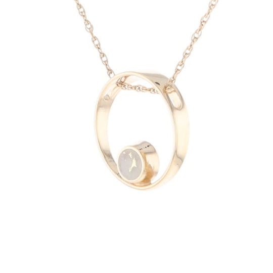 Gold Quartz Pendant Open Circle Design Round Inlay Pendant