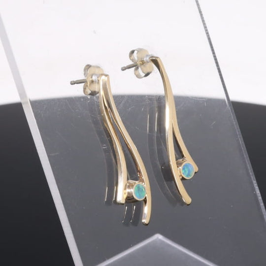 Opal Earrings Round Inlaid Double Curved Bar Design Studs
