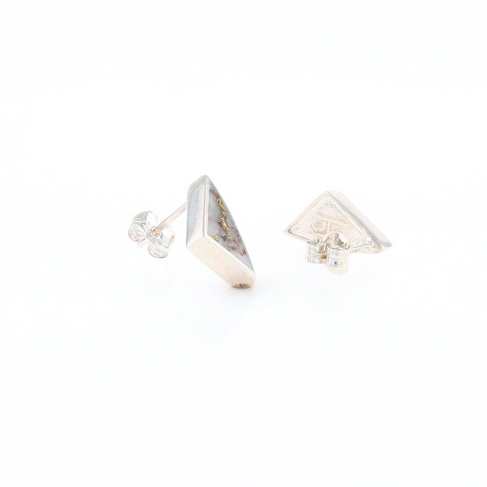 Sterling Silver Gold Quartz Inlaid Triangle Stud Earrings - G3