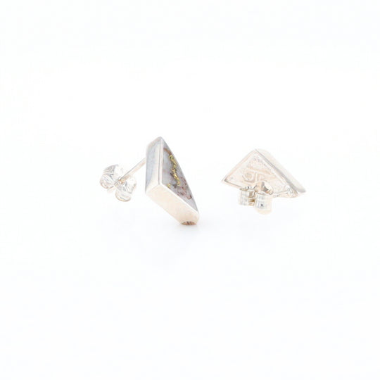 Sterling Silver Gold Quartz Inlaid Triangle Stud Earrings - G3