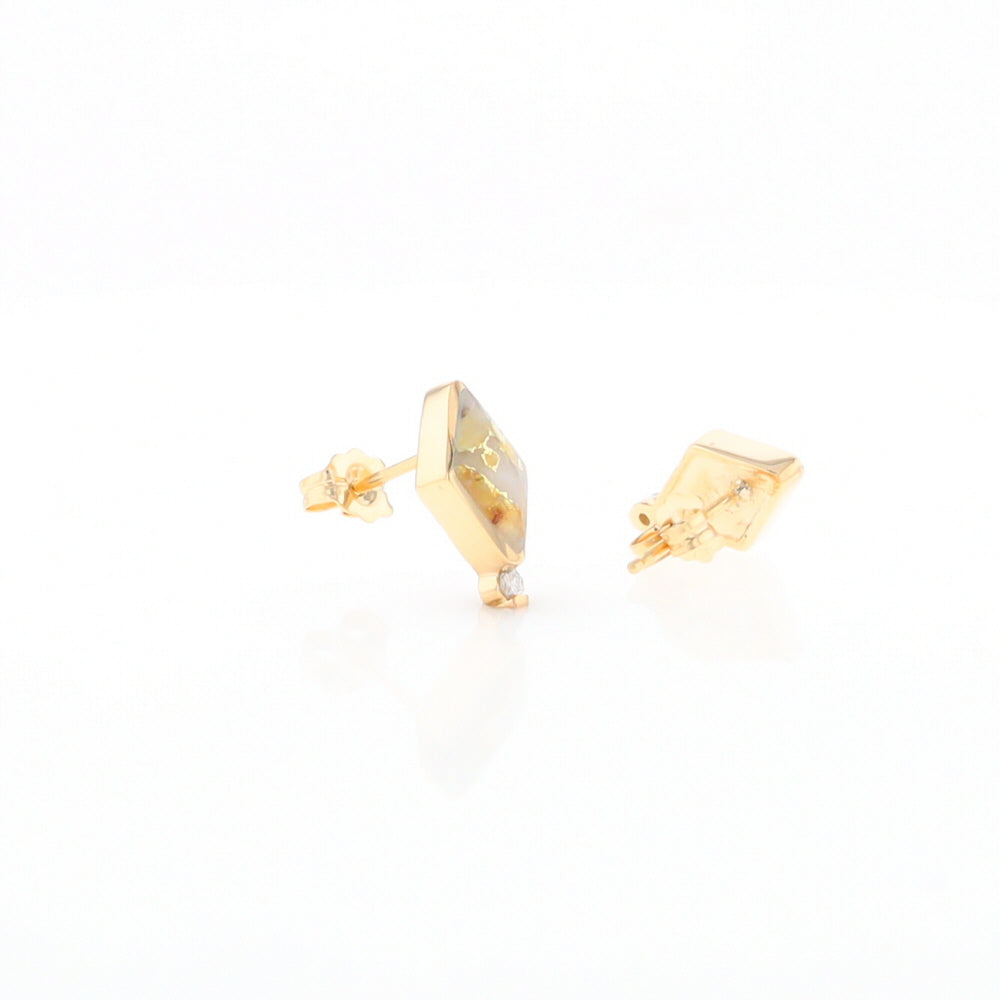 Diamond-Shaped Gold Quartz Inlaid Earrings - G2