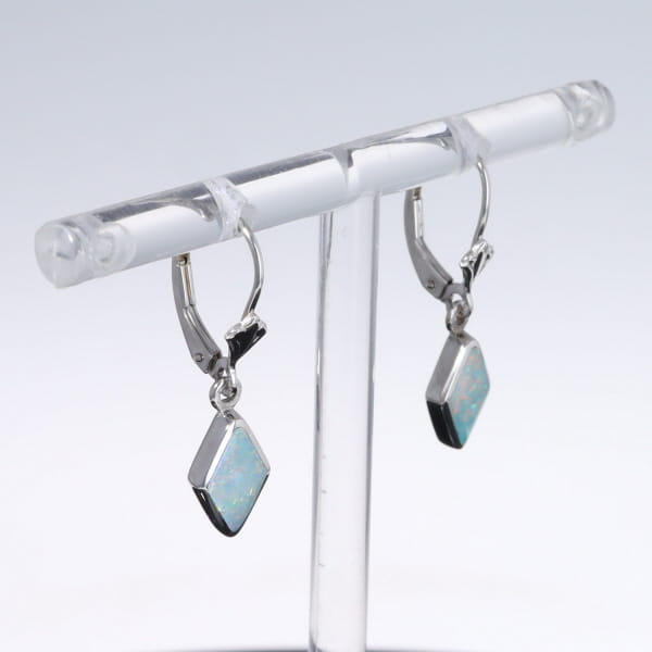 Opal Earrings Diamond Shape Inlaid Design Lever Backs