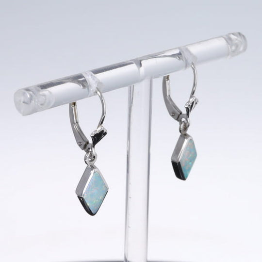 Opal Earrings Diamond Shape Inlaid Design Lever Backs
