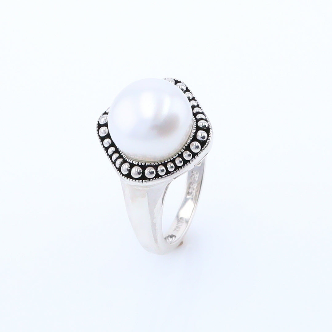 Pearl with Milgrain Halo Ring