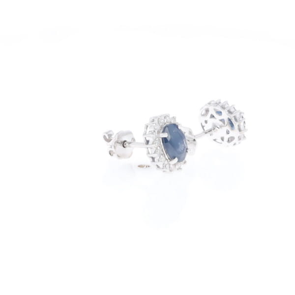 Oval Blue Sapphire Earrings With Halo