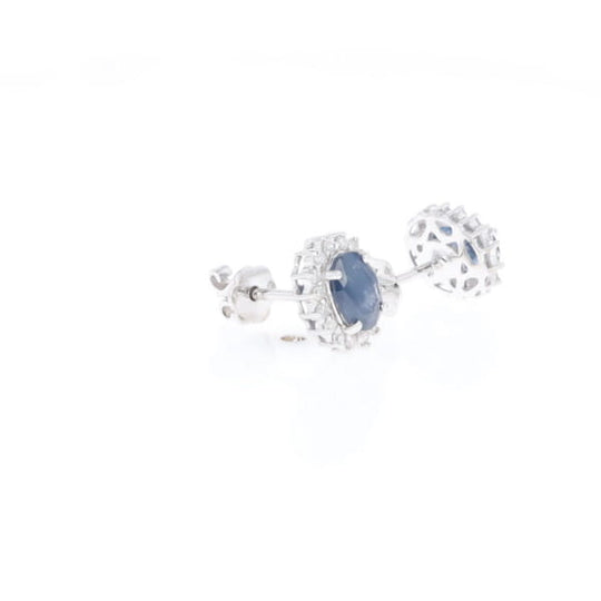 Oval Blue Sapphire Earrings With Halo