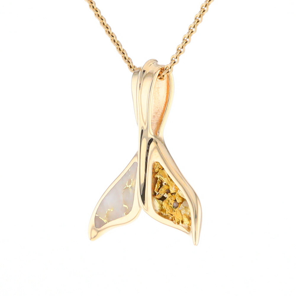 Whale Tail Necklaces Natural Gold Quartz and Nuggets Inlaid Pendant