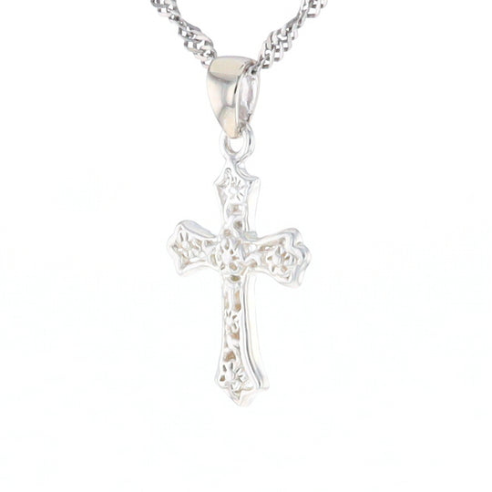 Sterling Silver Flower Cross Pendant