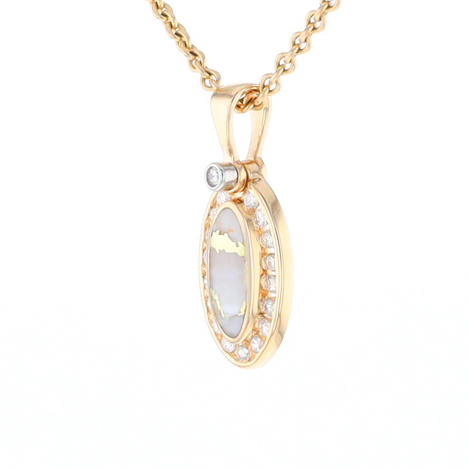 Gold Quartz Pendant Oval Inlaid with .22ctw Round Diamonds Halo