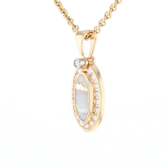 Gold Quartz Pendant Oval Inlaid with .22ctw Round Diamonds Halo