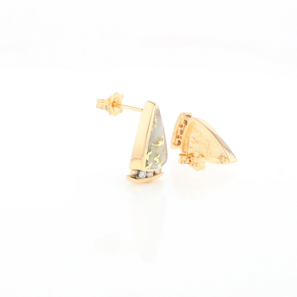 G1 Gold Quartz Earrings Triangle Shape Inlaid Design with .12ctw Diamonds