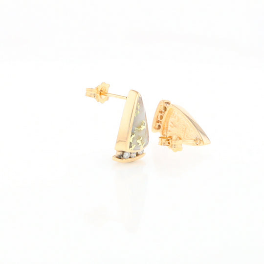 G1 Gold Quartz Earrings Triangle Shape Inlaid Design with .12ctw Diamonds