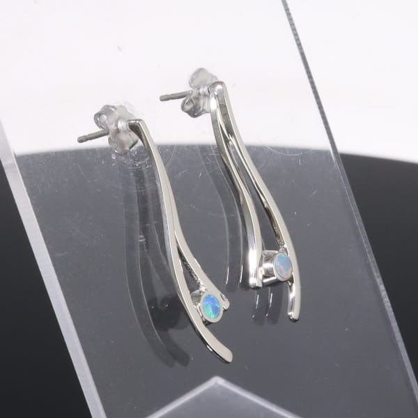 Opal Earrings Round Inlaid Double Curved Bar Design Studs