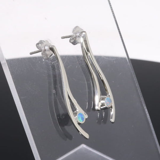 Opal Earrings Round Inlaid Double Curved Bar Design Studs