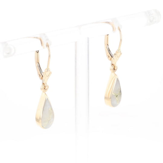 Gold Quartz Earrings Tear Drop Inlaid Lever Backs - G2