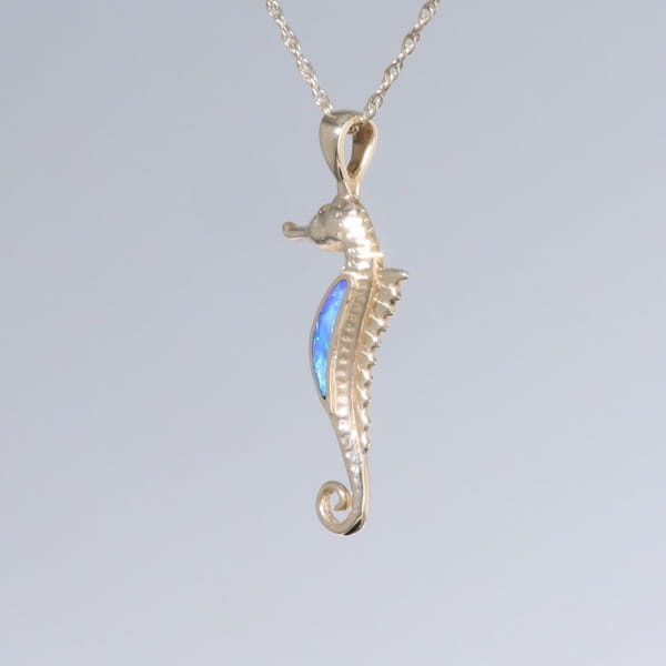 Opal Pendant Inlaid Realistic Sea Horse Design
