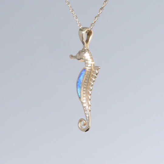 Opal Pendant Inlaid Realistic Sea Horse Design