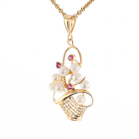 Pearl and Ruby Basket Pendant