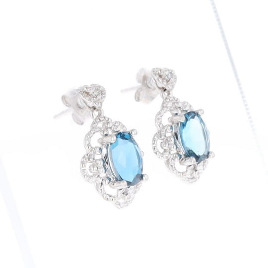 London Blue Topaz in Filigree Setting Dangle Earrings