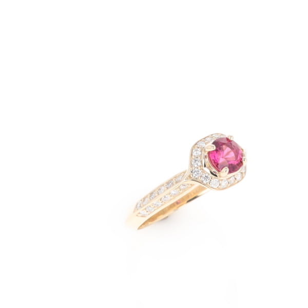 Peaked Halo Pink Tourmaline & Diamond Engagement Ring