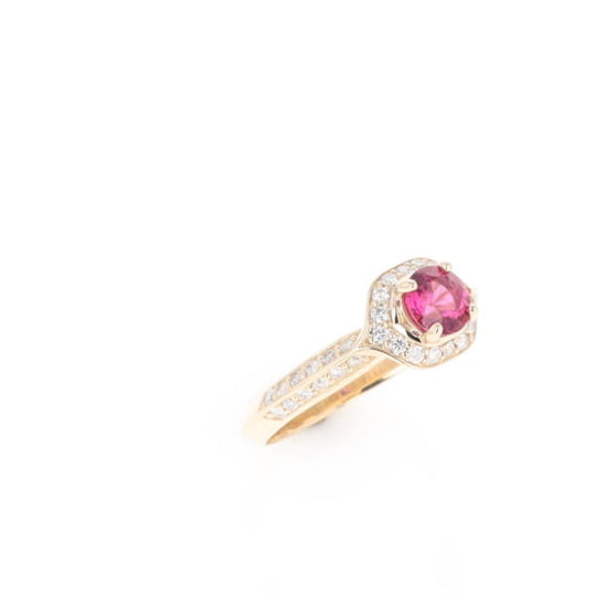 Peaked Halo Pink Tourmaline & Diamond Engagement Ring