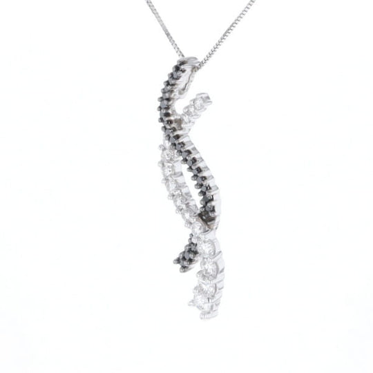 Ribbon Necklace With Black and White Diamonds