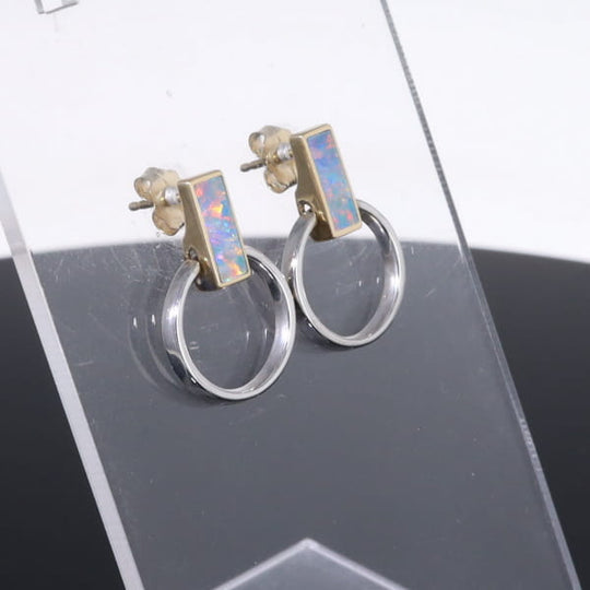 Opal Earrings Rectangle Inlaid Knocker Design Studs