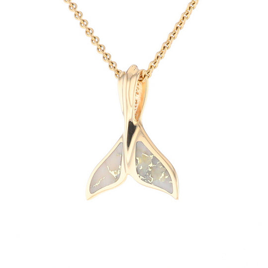 Whale Tail Necklaces Gold Quartz Double Sided Inlaid Sea Life Pendant