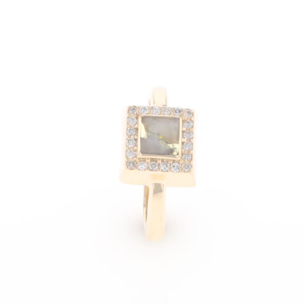 Gold Quartz Ring Square Inlaid Halo .14ctw Diamonds Design