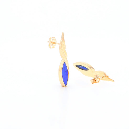 Marquise Lapis Swirl Design Inlaid Earrings