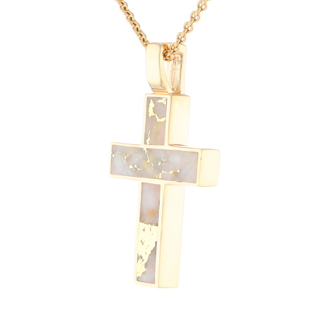 Gold Quartz Pendant Cross Design 3 Section Inlaid Pendant