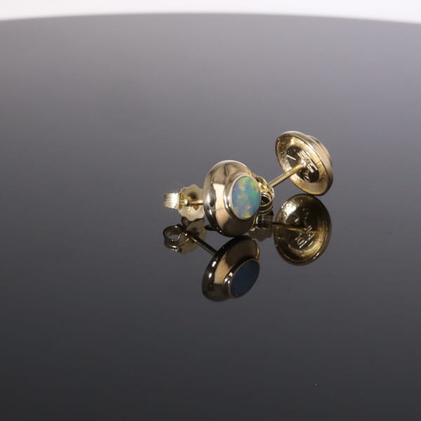 Opal Earrings Round Inlaid Design Studs