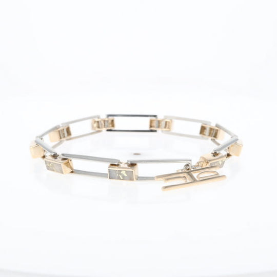 Gold Quartz Bracelet Rectangle Link Inlaid with Toggle Clasp G2