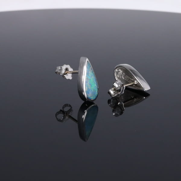 Opal Earrings Tear Drop Inlaid Design Studs