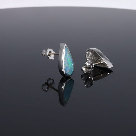 Opal Earrings Tear Drop Inlaid Design Studs