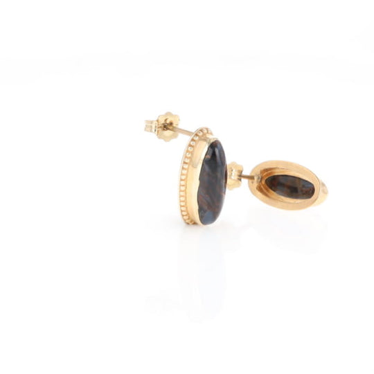 Natural pietersite oval inlaid milgrain earrings