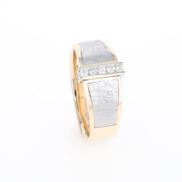 Meteorite Ring Double Sided Inlaid with .19ctw Round Diamonds