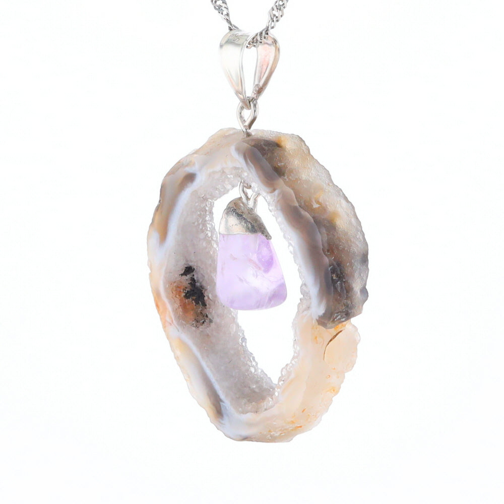 Druzy Quartz With Dangling Amethyst Pendant