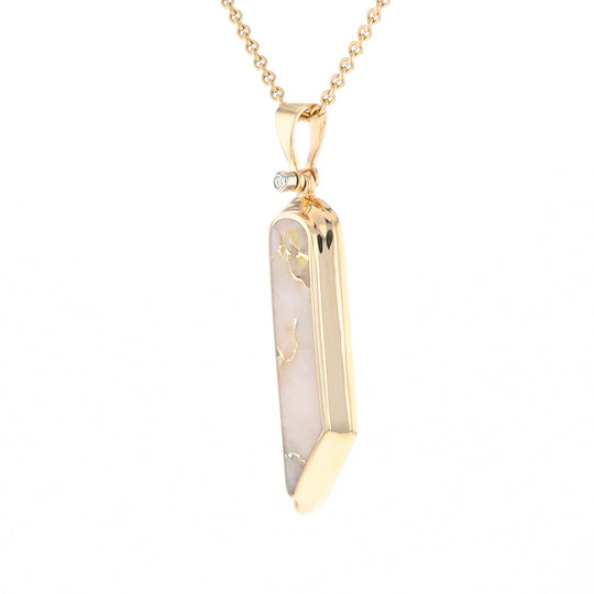 Gold Quartz Long Geometric Inlaid Pendant