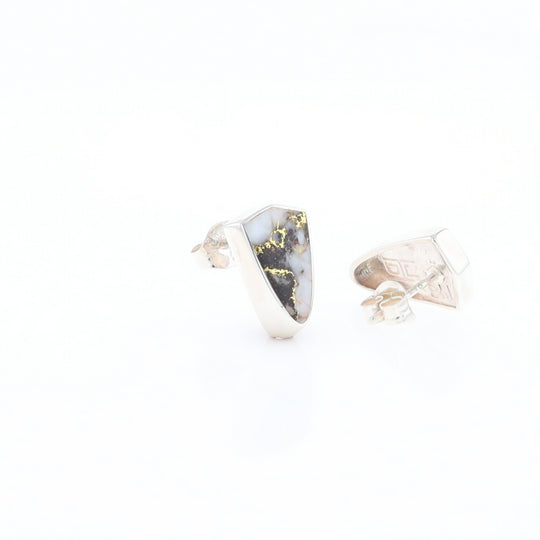 Sterling Silver Gold Quartz Inlaid Shield Stud Earrings - G3