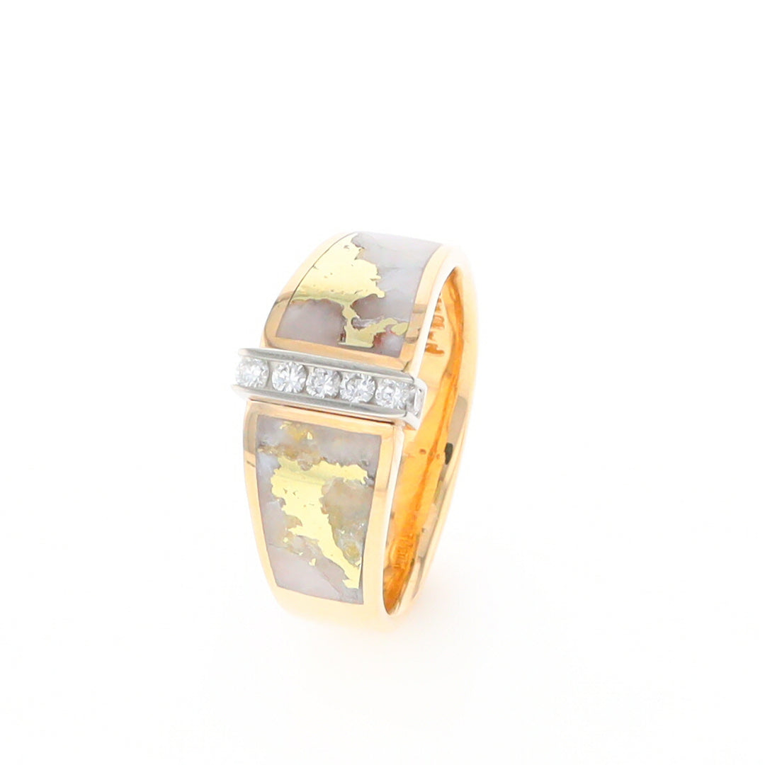 Gold Quartz Ring Double Sided Inlaid with .19ctw Round Diamonds