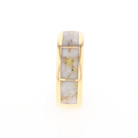 Gold Quartz Ring 3 Section Rectangle Inlaid Design Band