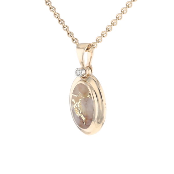 Gold Quartz Oval Inlaid Pendant with .02ct Diamond